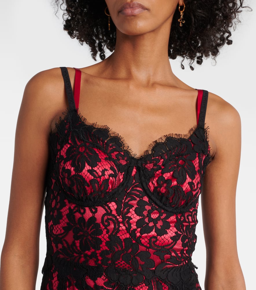 Floral cotton-blend lace slip dress