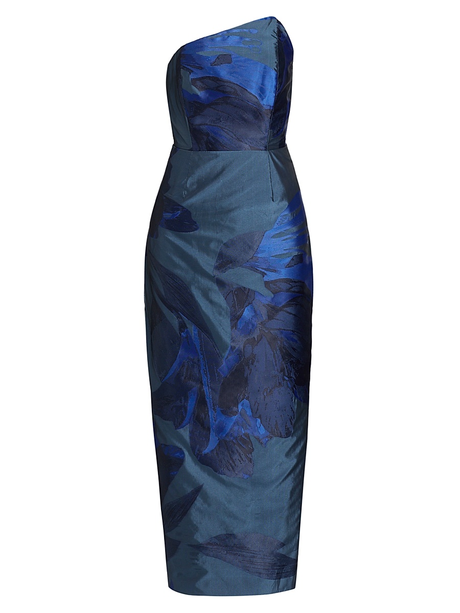 Women's Tropical-Print Jacquard Midi-Dress - Navy Multi