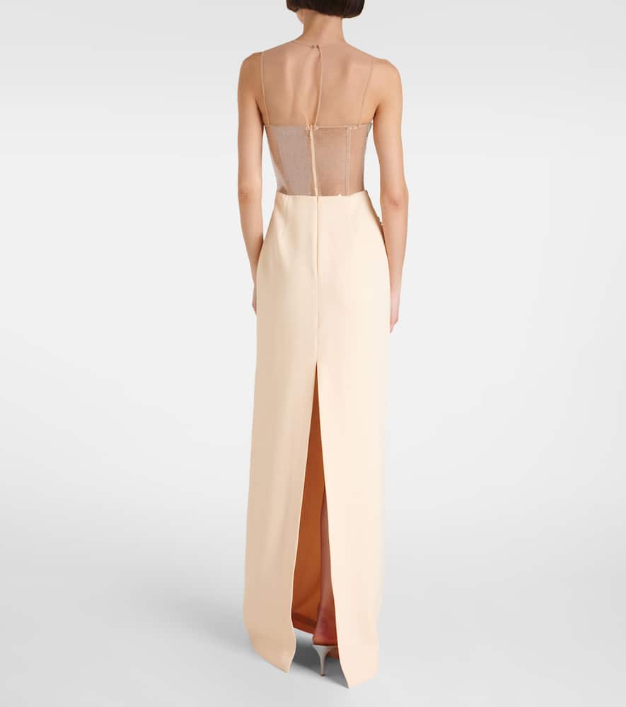 Sequined cady and mesh corset gown