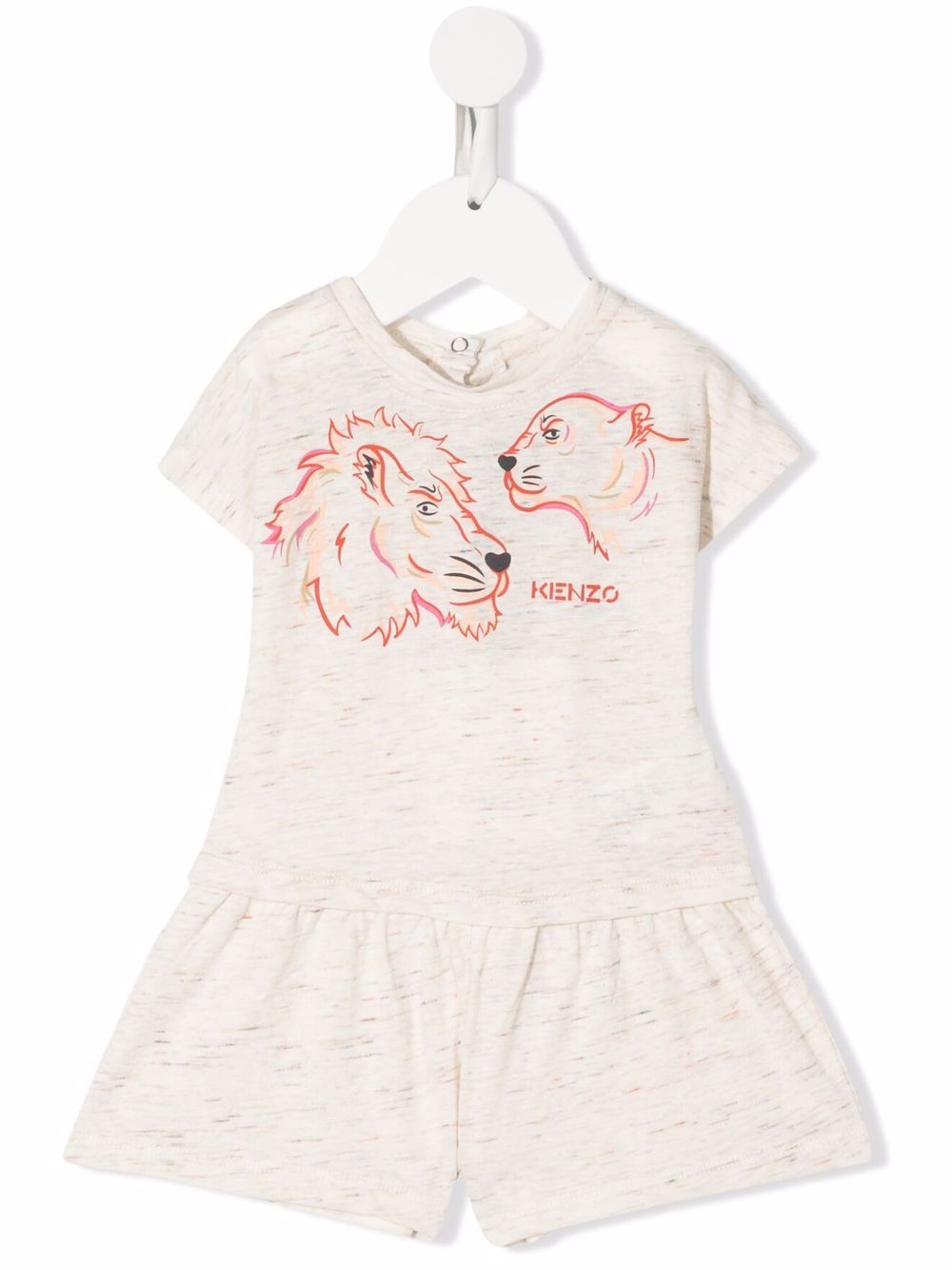 Lion-print knitted romper - Neutrals