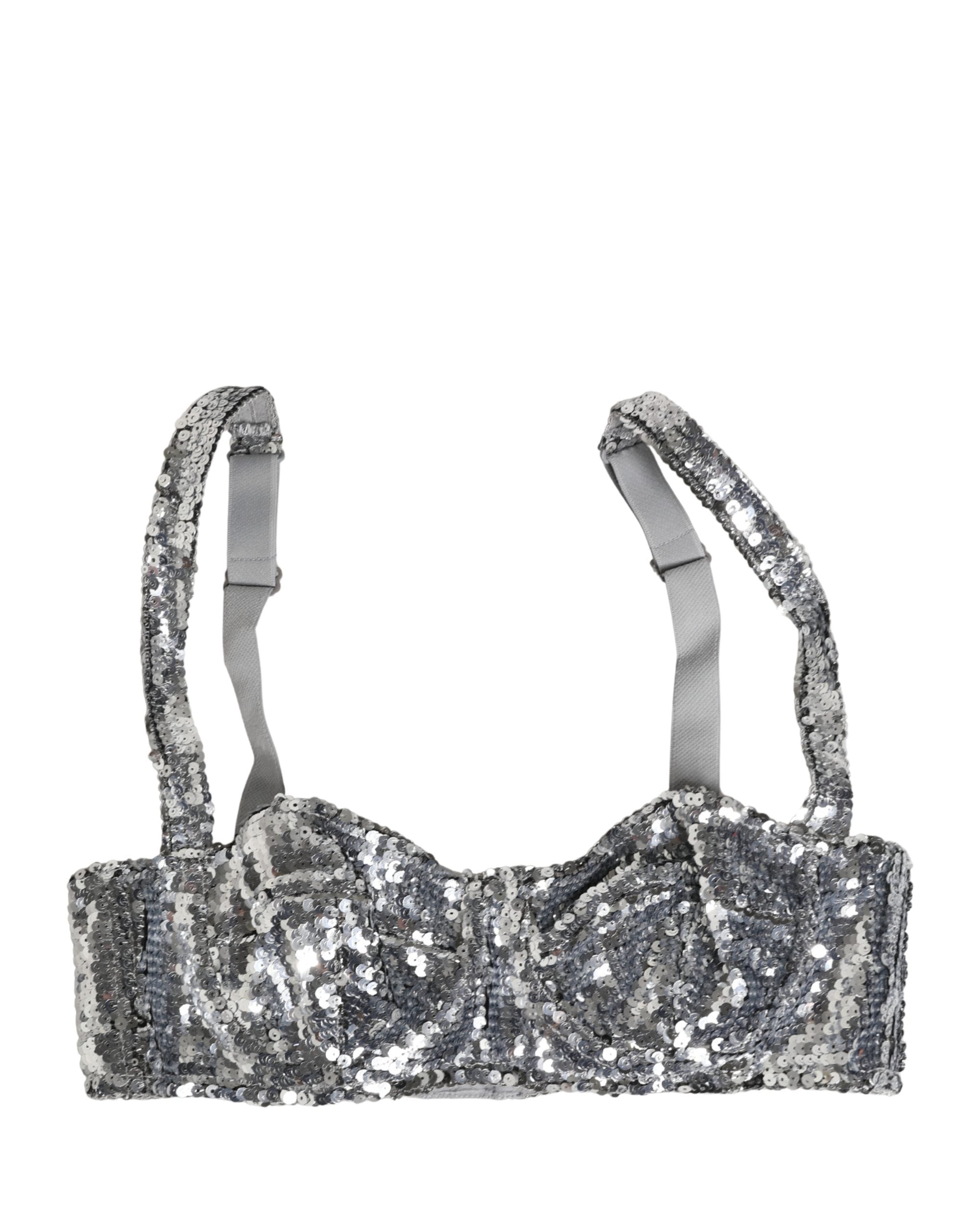 Sequined Nylon Balconnet Bra — Silver