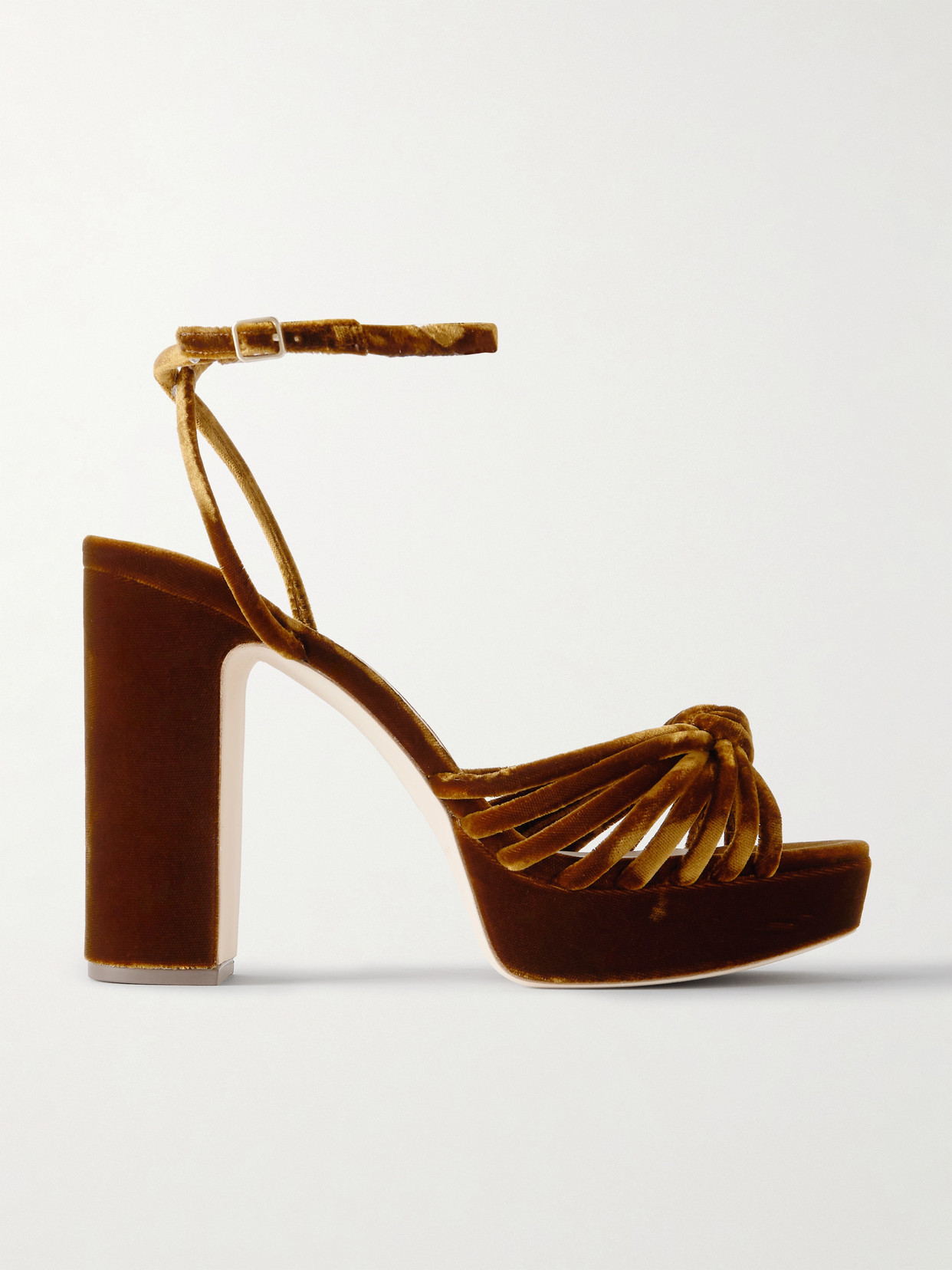 Rivka Knotted Velvet Platform Sandals - Brown