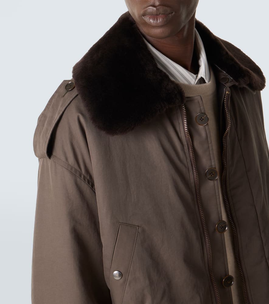 Shearling-trimmed cotton gabardine jacket