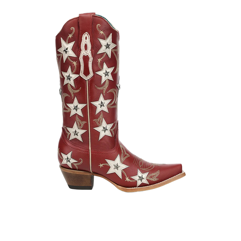 Embroidery & Stars Overlay & Studs Snip Toe Cowboy Boots