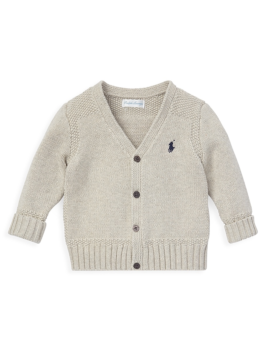 Baby Boy's Combed Cotton Button-Front Cardigan - Light Grey