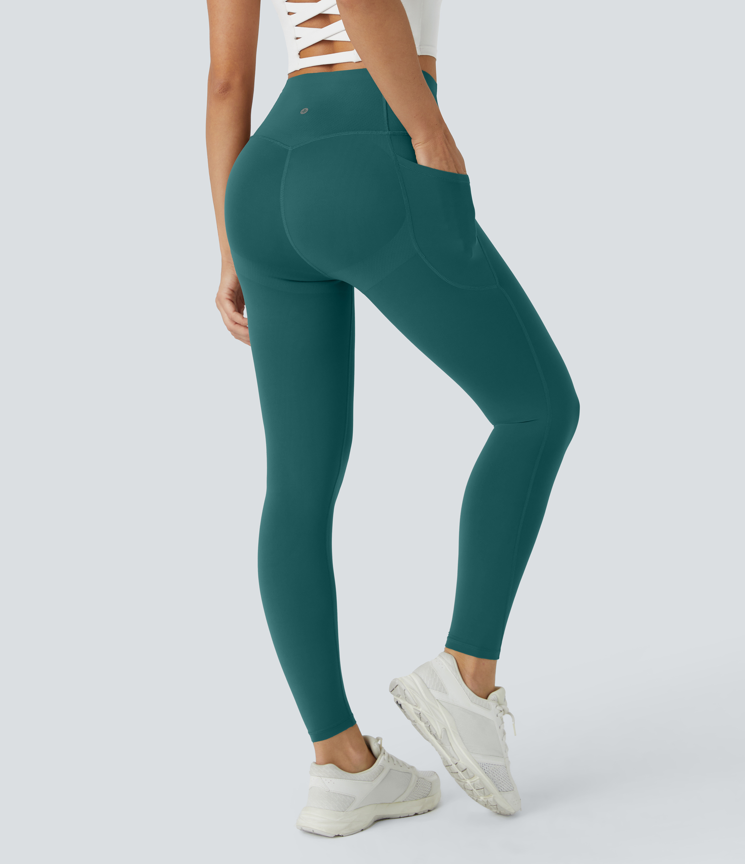 UltraSculpt™ SoCinched High Waisted Butt Lifting Tummy Control Pocket Shaping Workout Leggings  - June Bug