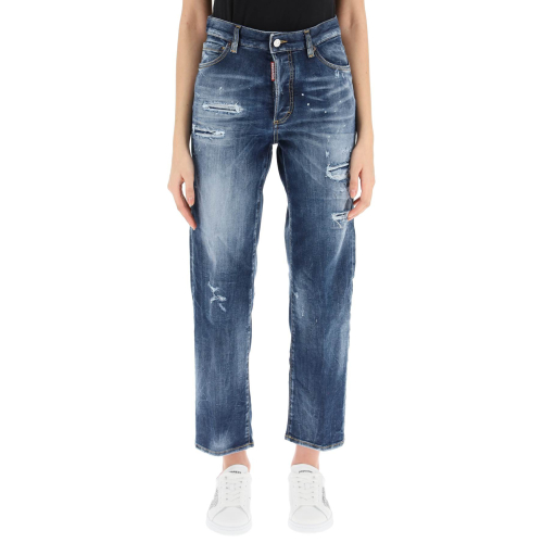 Distressed high-waisted jeans - Blue