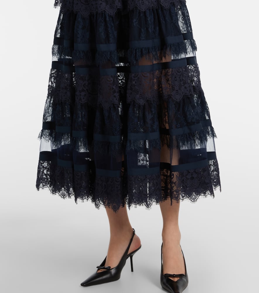 Tie-neck lace midi dress