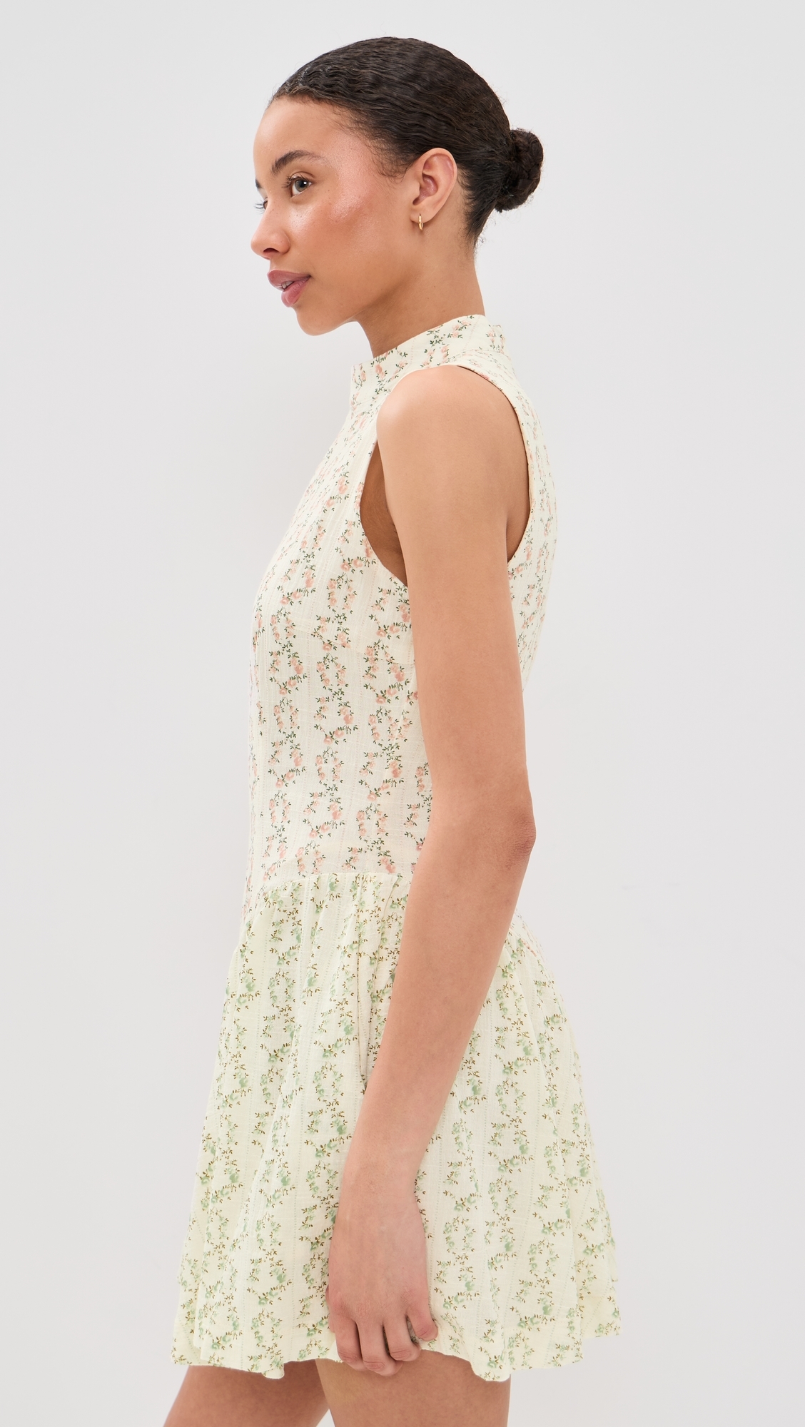 Cottage Core Hip Gather Mini Dress Pink Floral