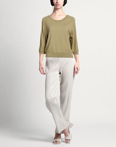 Woman Sweater Khaki Size 8 Merino Wool, Elastane