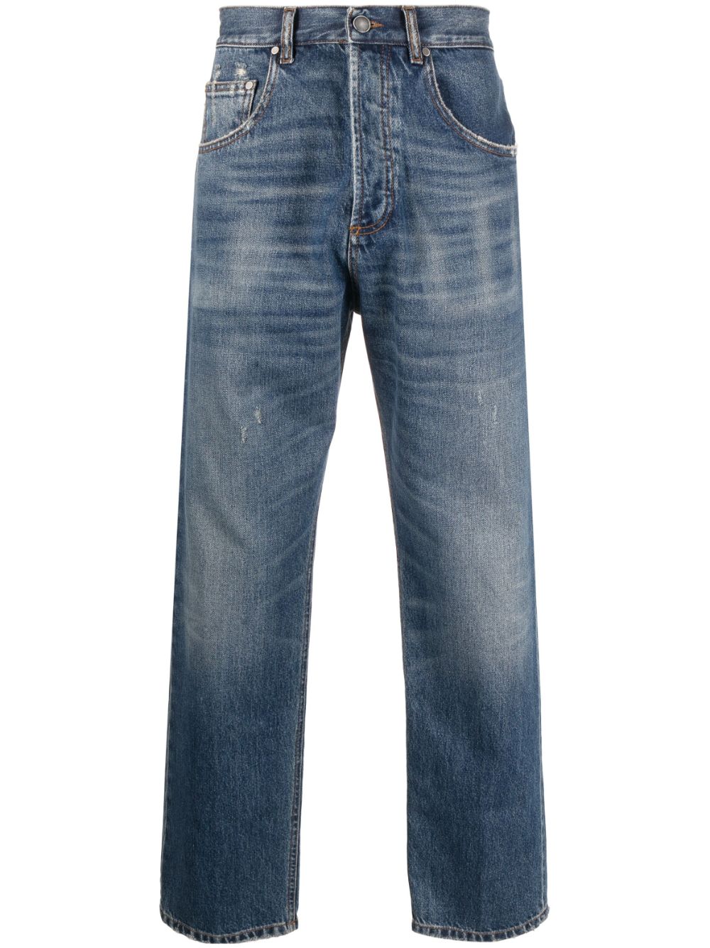 Distressed straigh-leg jeans - Blue