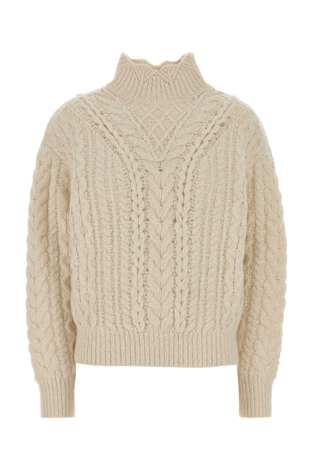 Cable-Knit Wool Blend Sweater — Beige