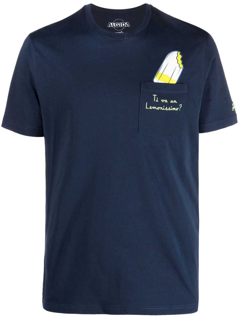 Slogan-embroidery chest-pocket T-shirt - White