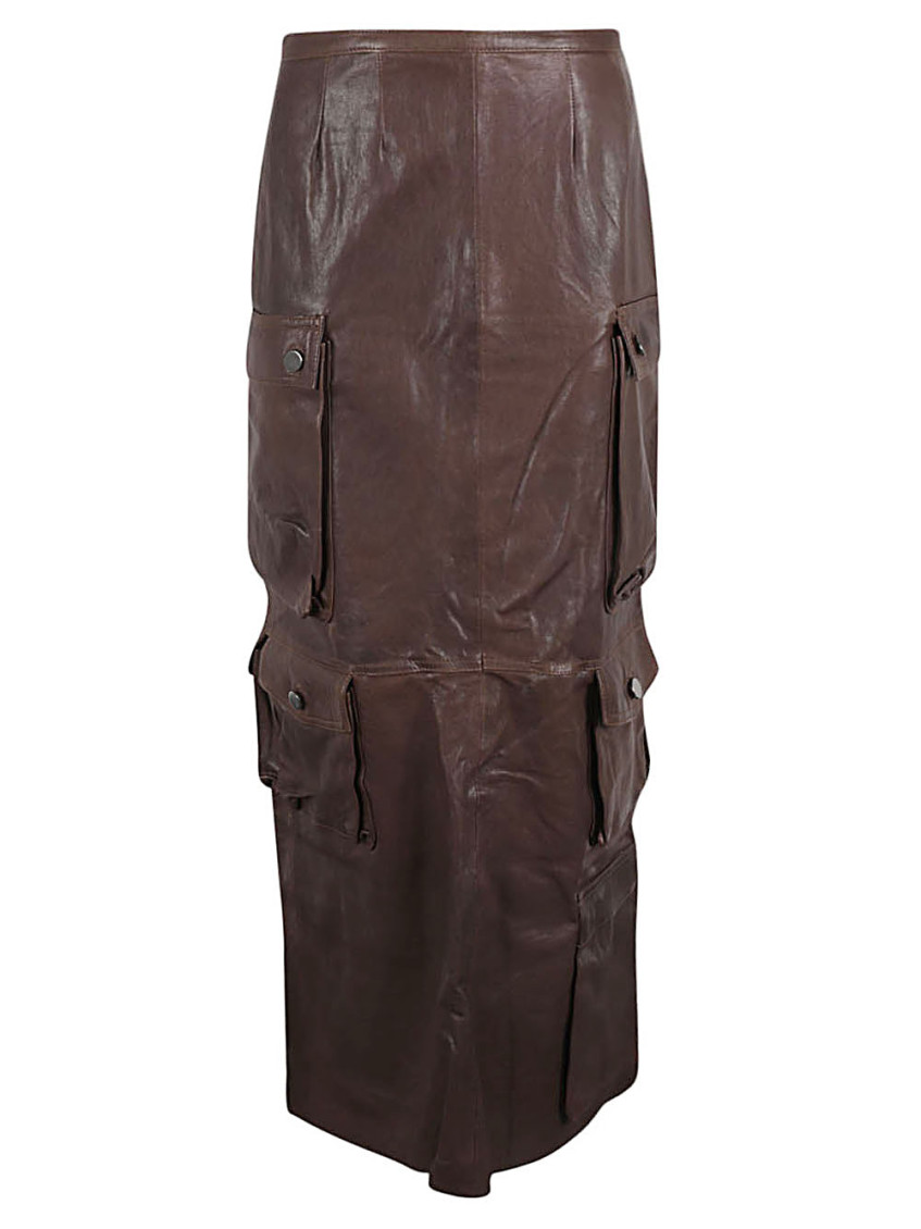 Brown Leather cargo long skirt