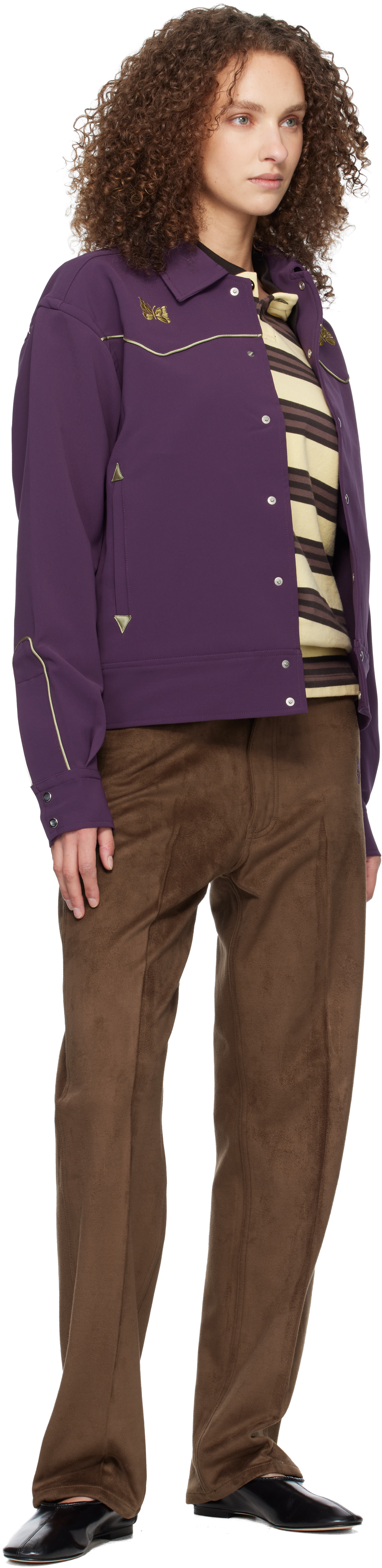 Brown Straight Faux-Suede Pants