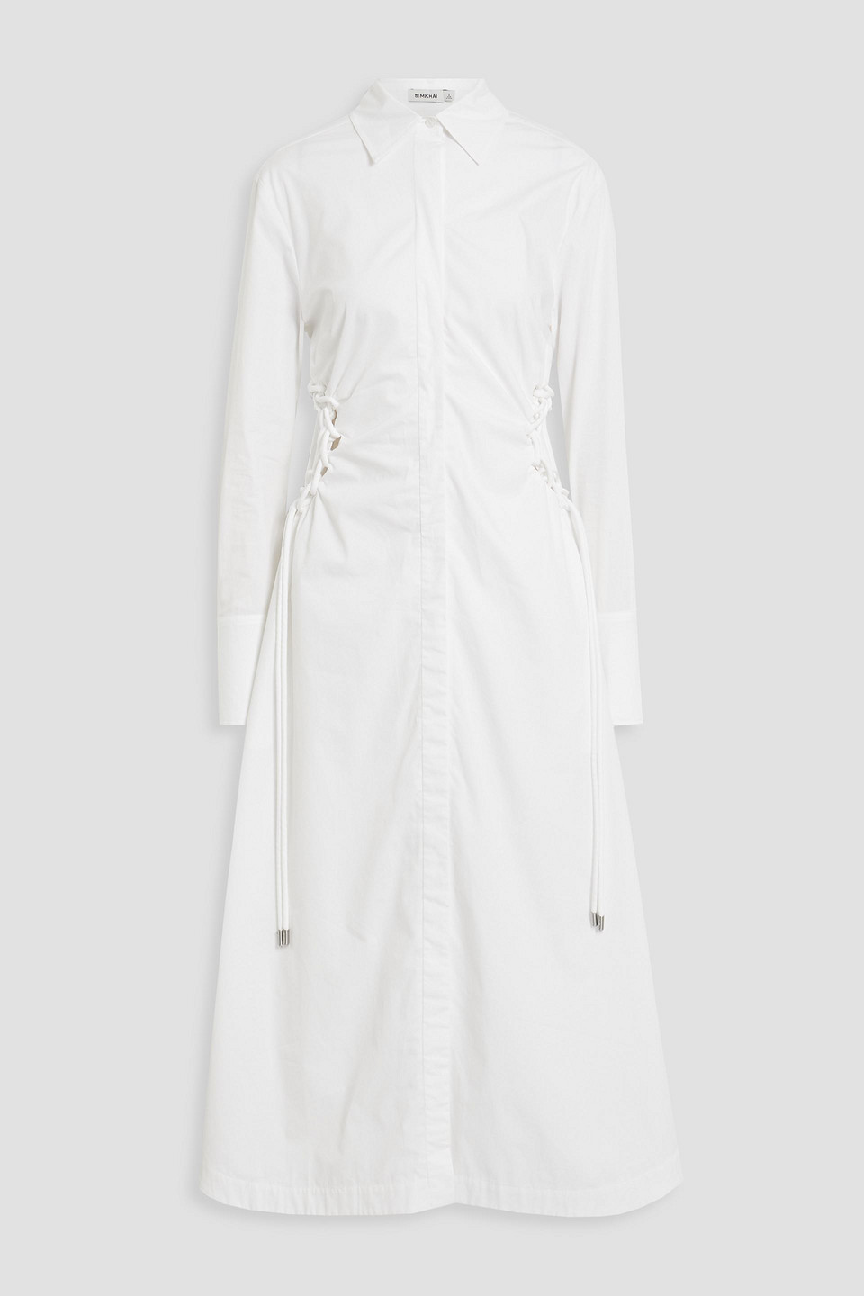 Oriana lace-up cotton-poplin midi shirt dress