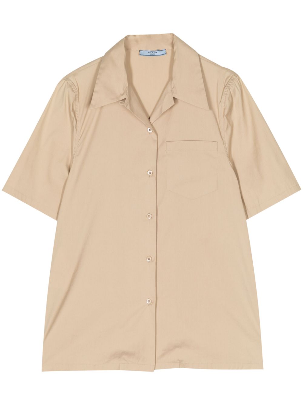 Short-sleeved cotton-blend shirt - Neutrals