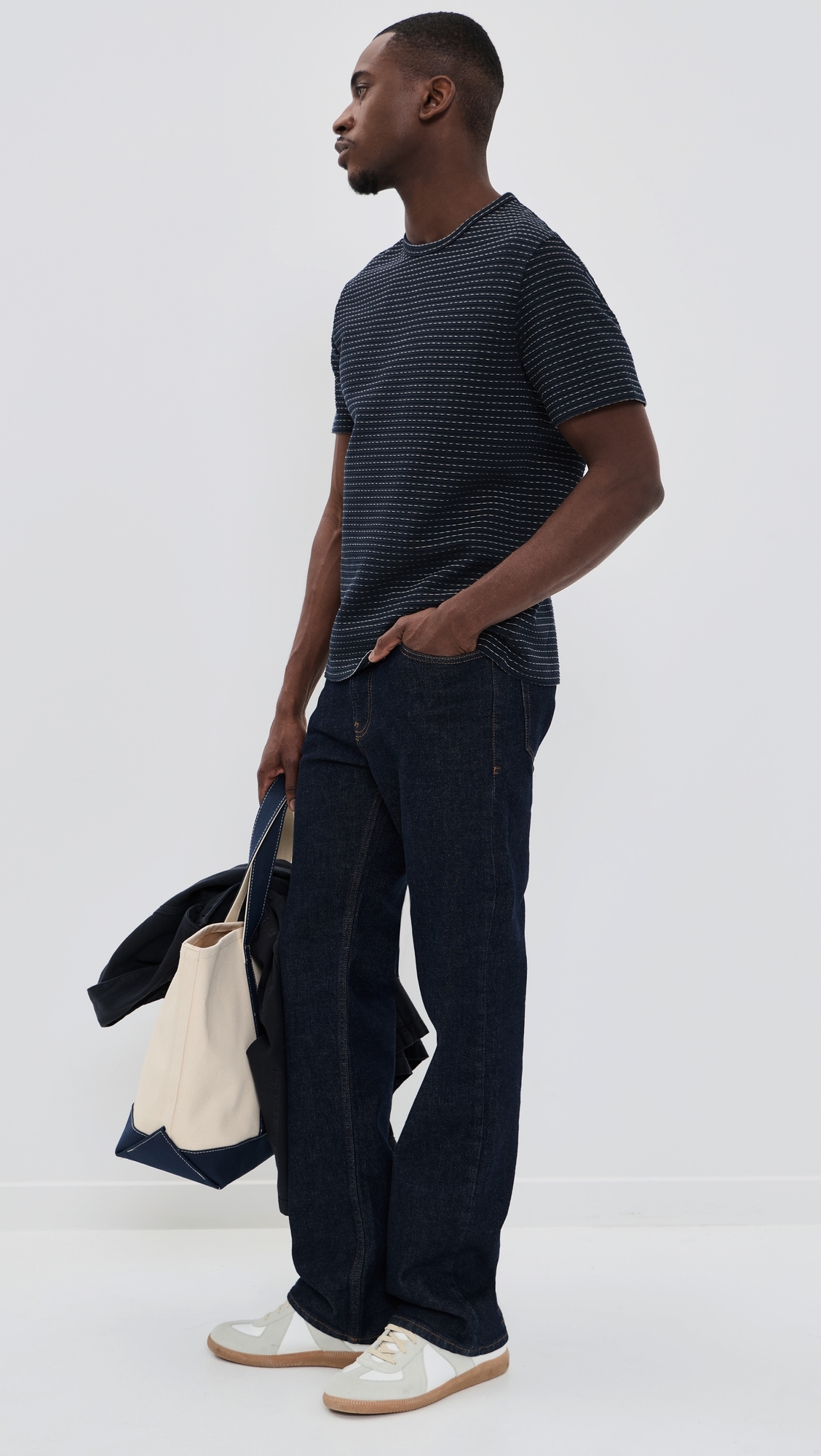 Jacquard Stripe Tee Navy/Cream Stripe