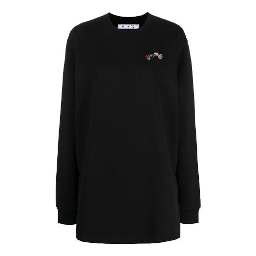 (WMNS) Arrow Embroidered Flowers Sports Long Loose Fit Black Hoodie