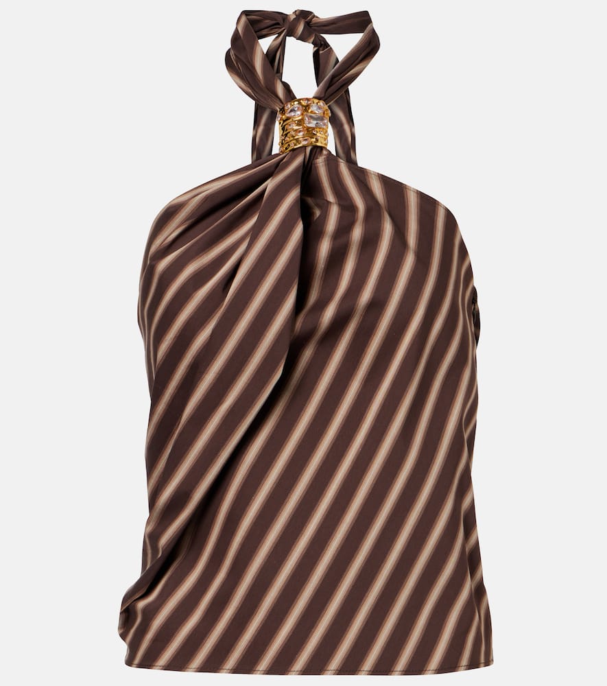 Gathered striped cotton-blend top