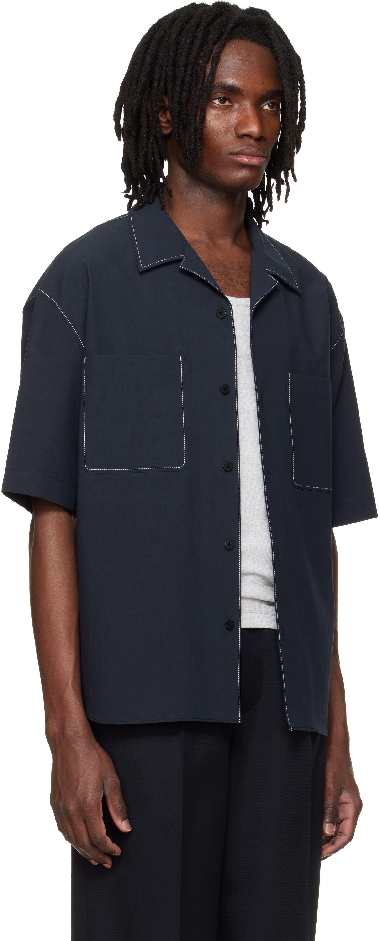 Navy Camp Collar Shirt