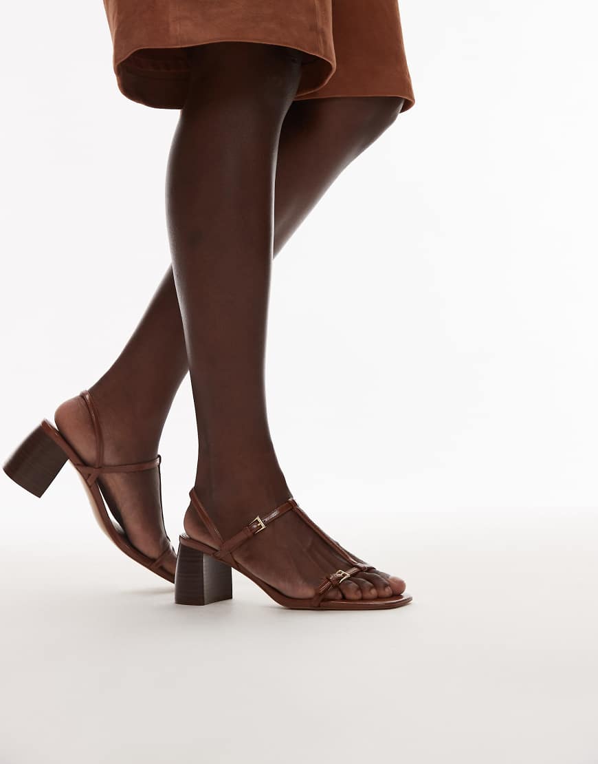 Mango buckle detail block heel sandal in brown