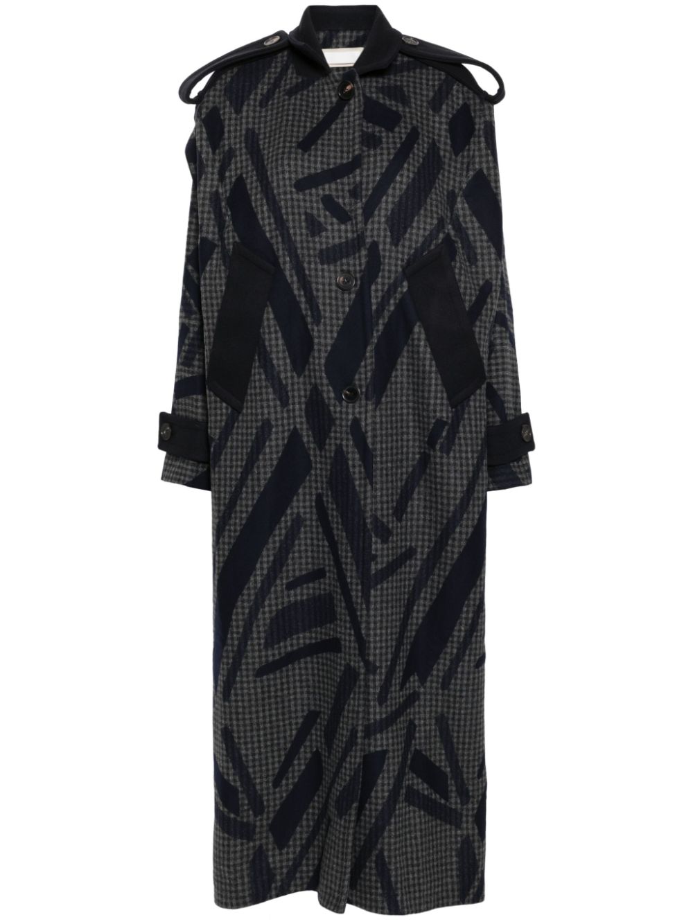Geometric-print wool trench coat - Grey