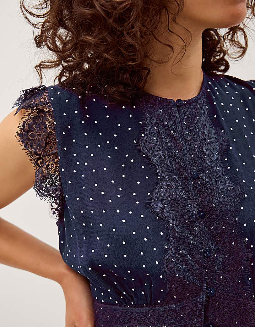 Monsoon Cleo Lace Polka Dot Midi Dre