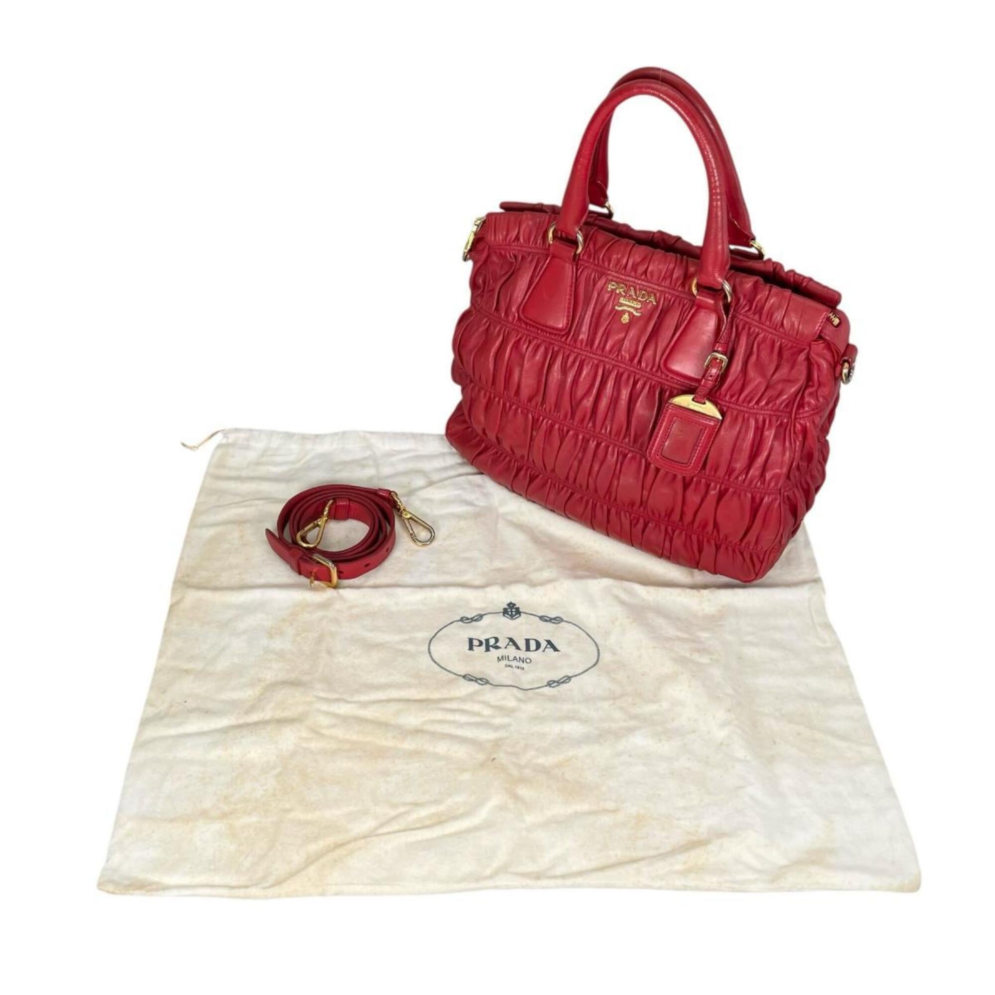 Prada Red Color Nappa Leather Shoulder Bag Tote Bag Pre-Owned