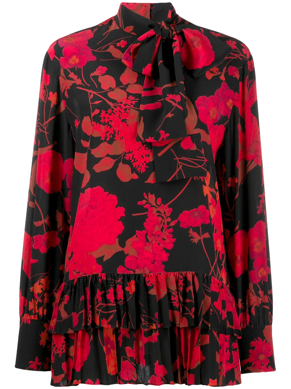 Floral Print Silk Blouse — Black