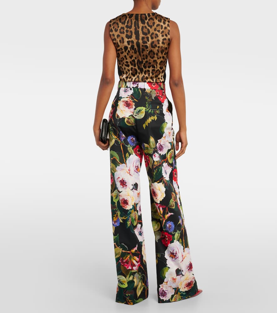 Floral cotton-blend wide-leg pants