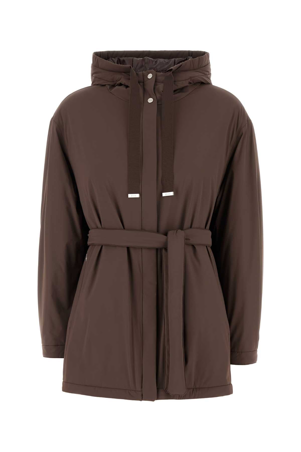 Quilted Stretch Nylon Down Jacket — Brown