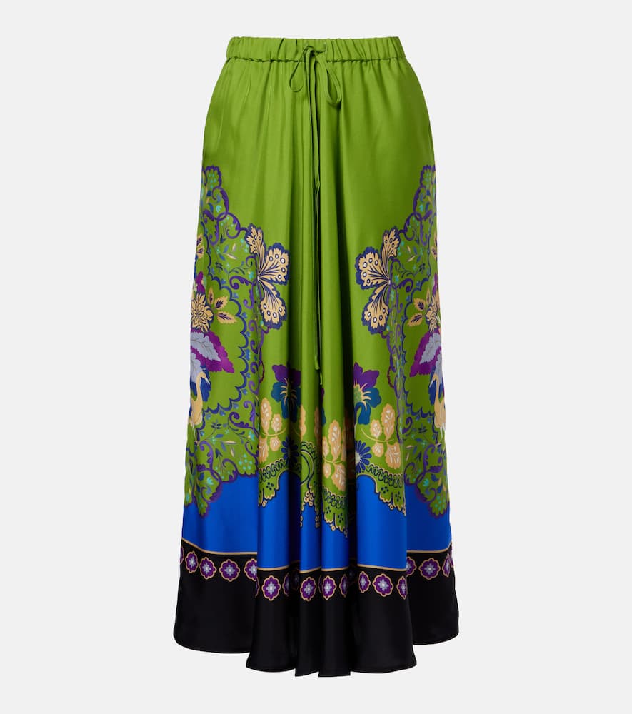 Printed silk midi skirt