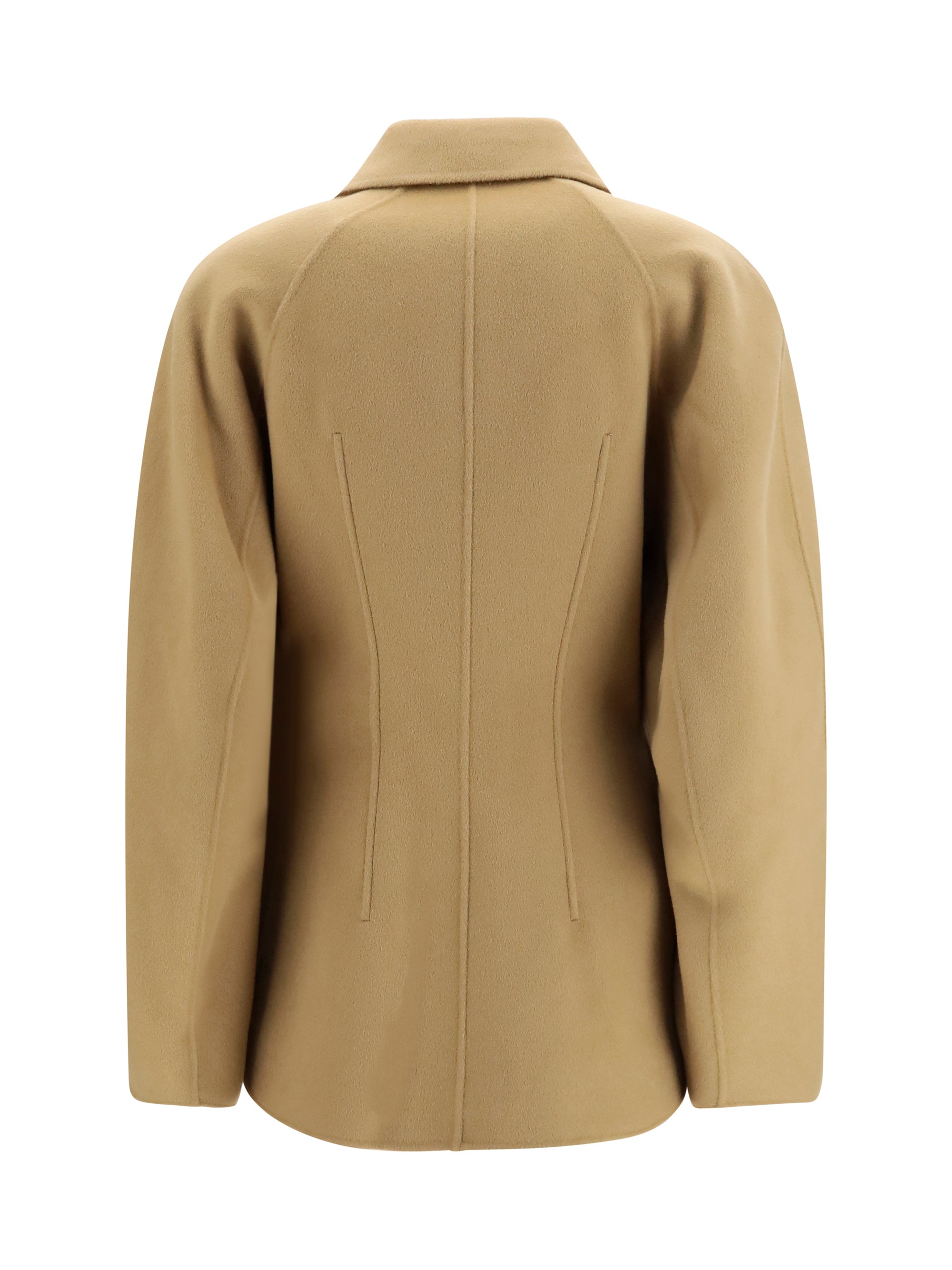 Sculptural Oversized-Sleeve Merino Wool Jacket — Camel