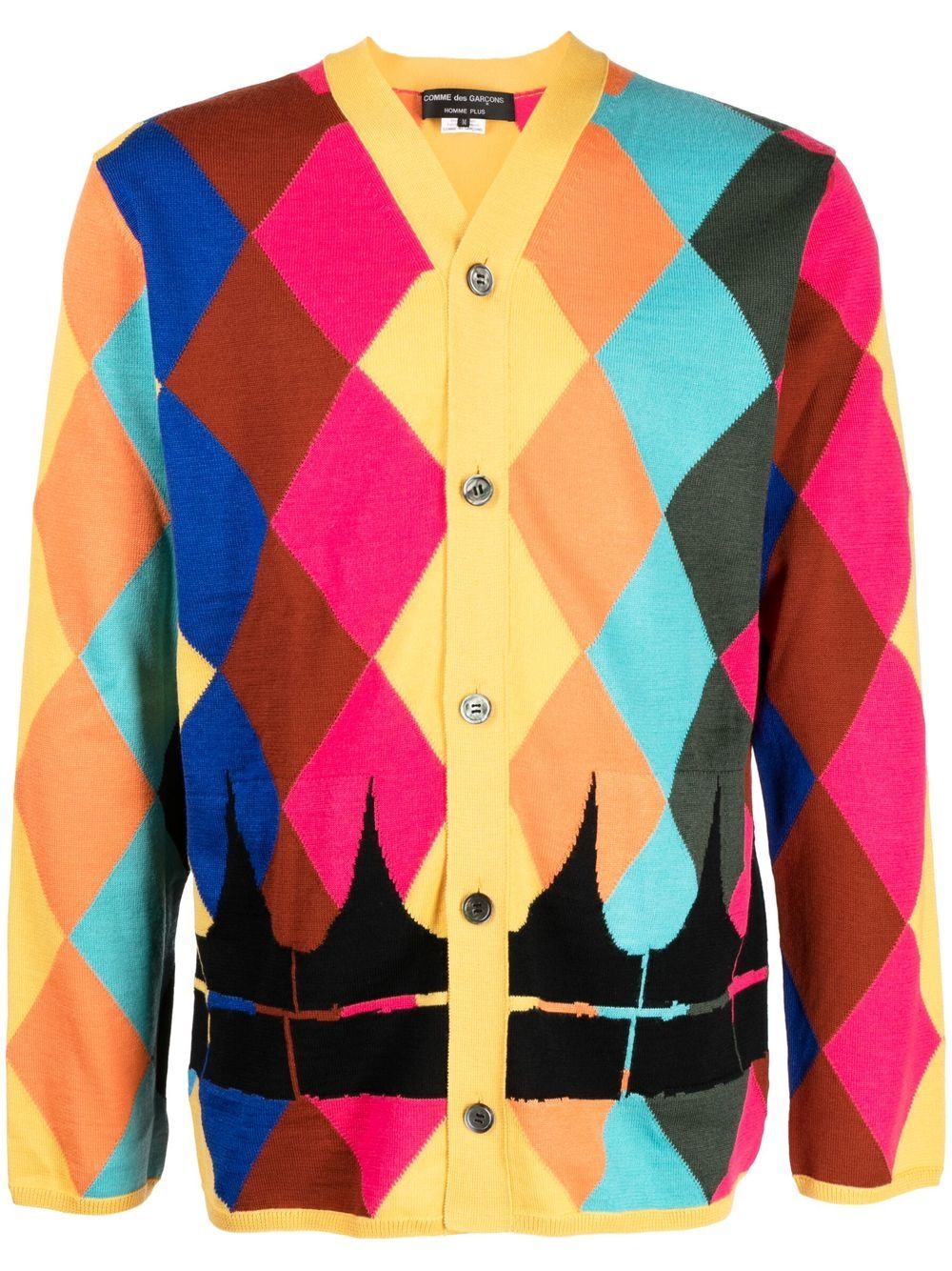 V-neck diamond-print cardigan - Multicolour