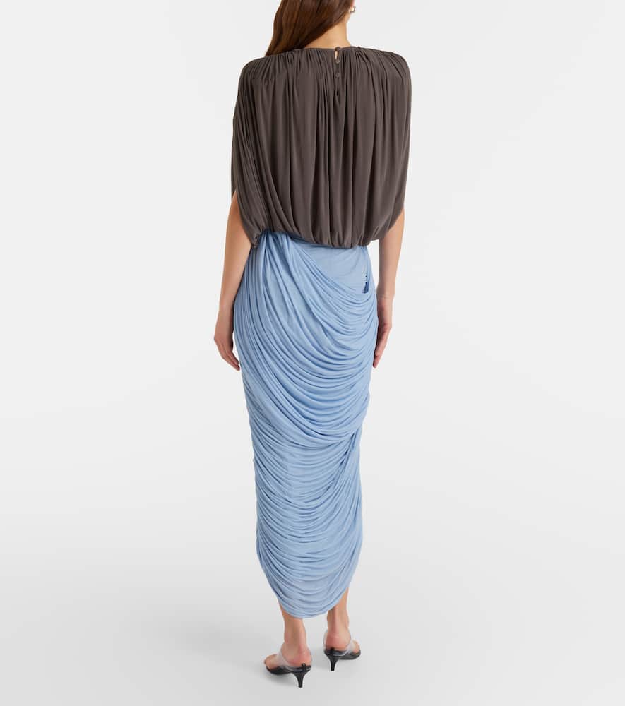 Draped ruched jersey midi skirt