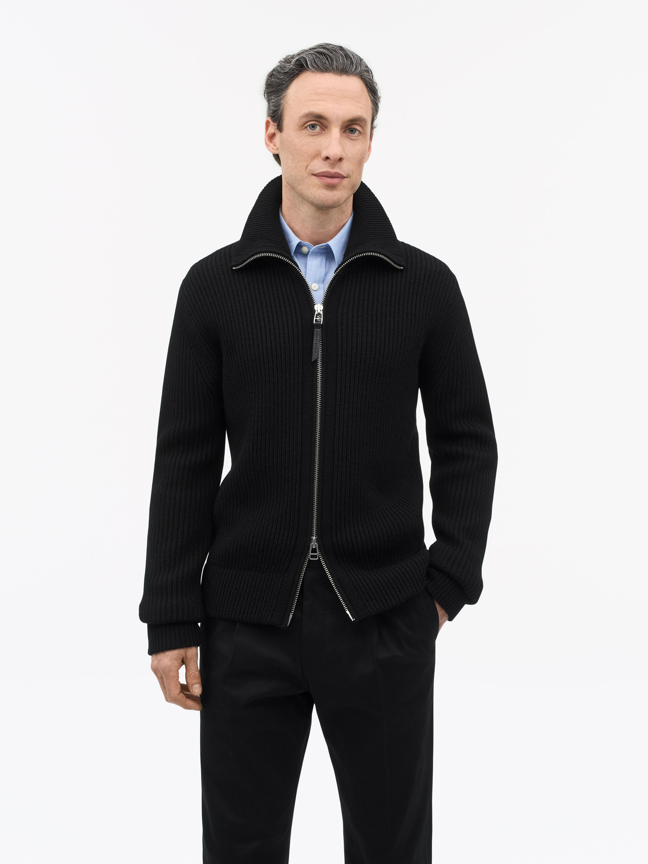 Tiger of Sweden Niall Zip-Up Strickjacke aus Wolle, schwarz, Größe