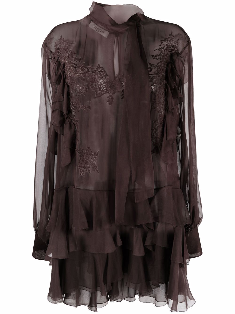 Valentino Garavani floral-lace silk blouse - Brown