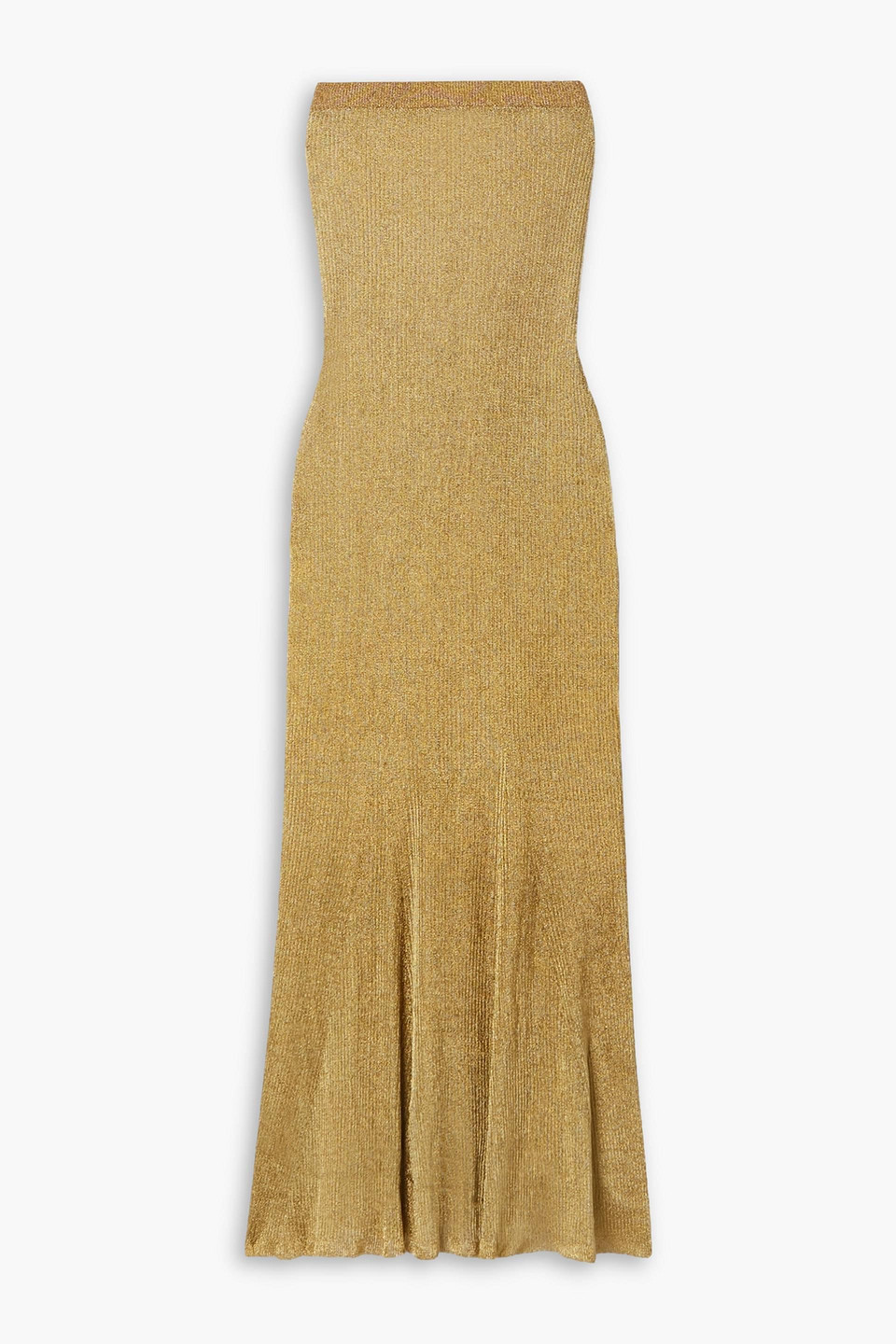 The Cage strapless metallic ribbed-knit maxi dress