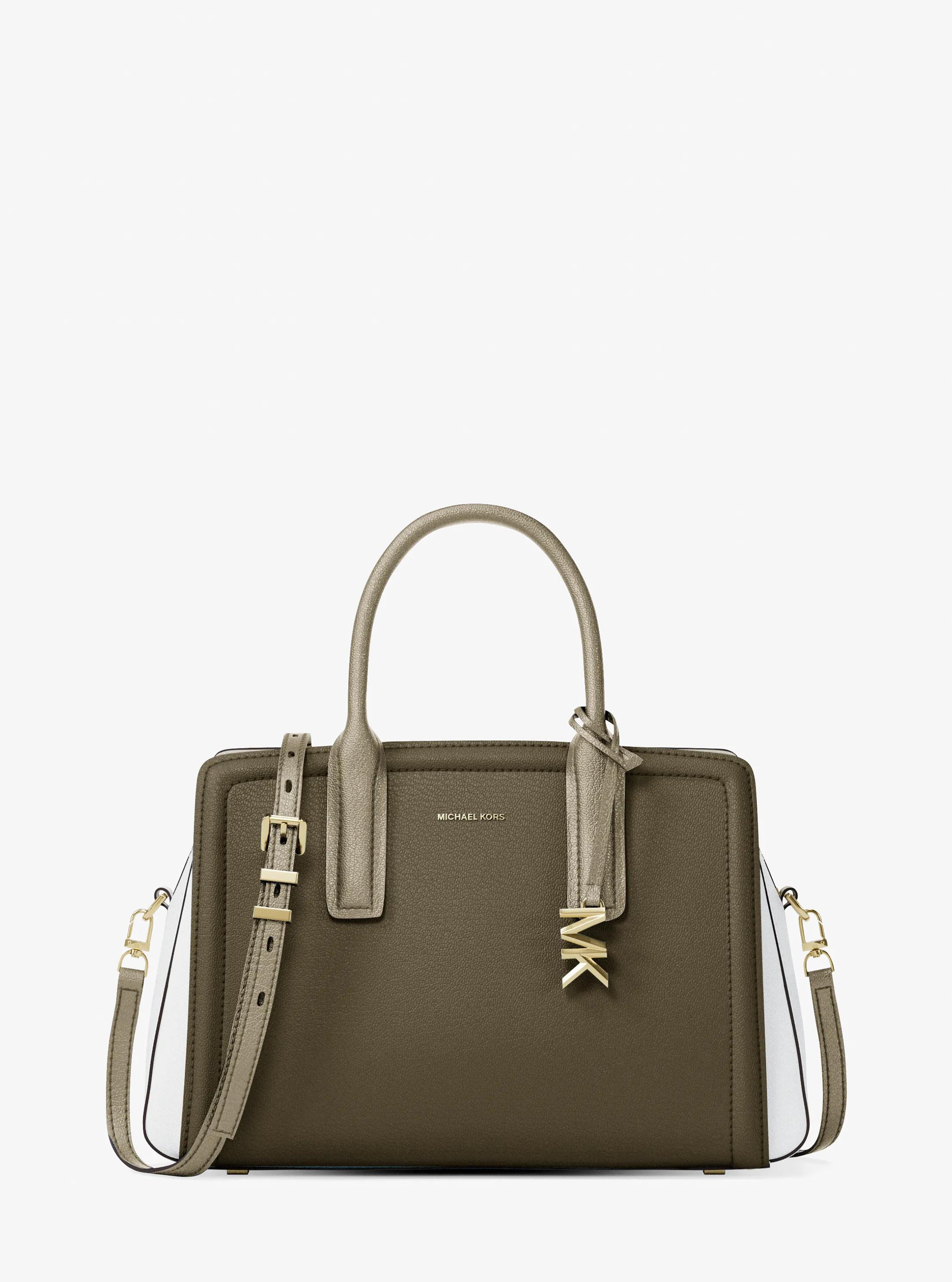 Michael Kors Laila Medium Color-Block Pebbled Leather Satchel in Green - One Size by