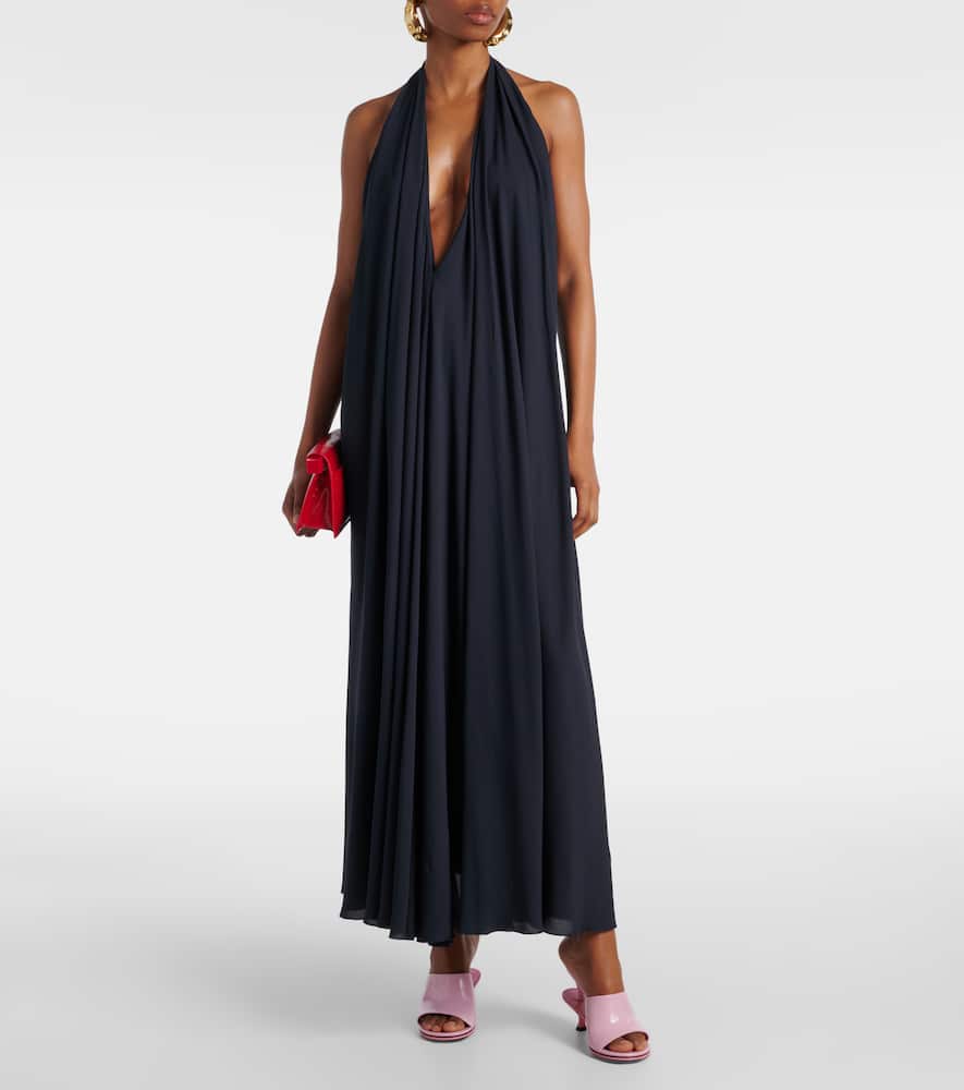 Norma draped open-back crêpe maxi dress