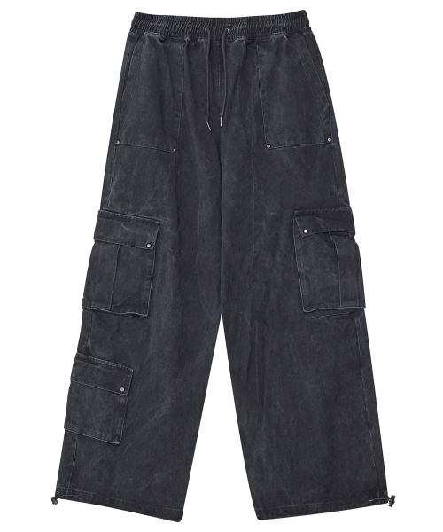 Washed cotton cargo banding pants ver.2 charcoal