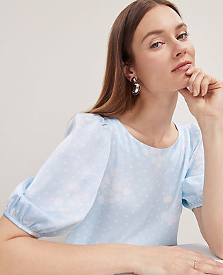 Ann Taylor Floral Boatneck Popover Top