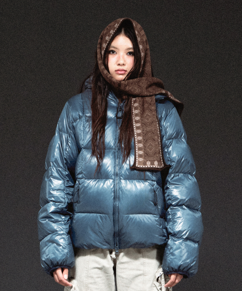 HOODED DUCK DOWN JACKET BLUE