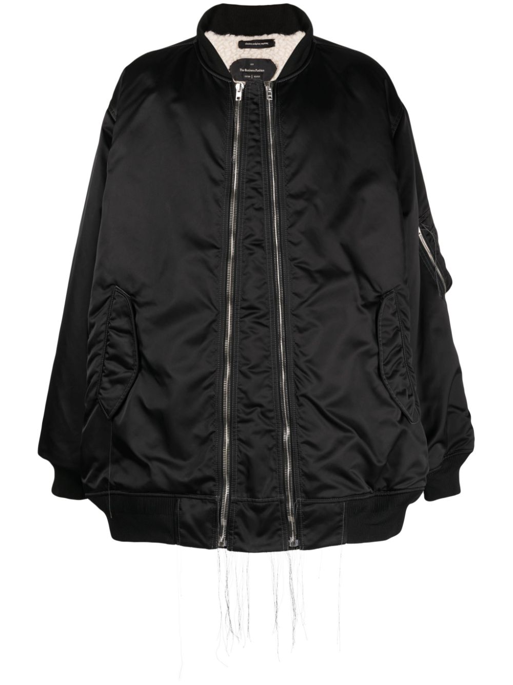 Exposed-seam zip-up bomber jacket