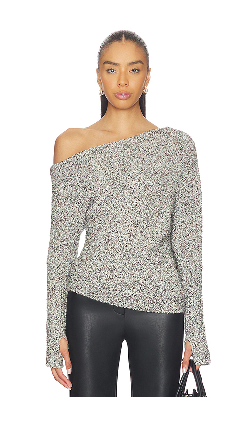 Enza Costa Boucle Knit Slouch Sweater in Grey. L. Also in XS