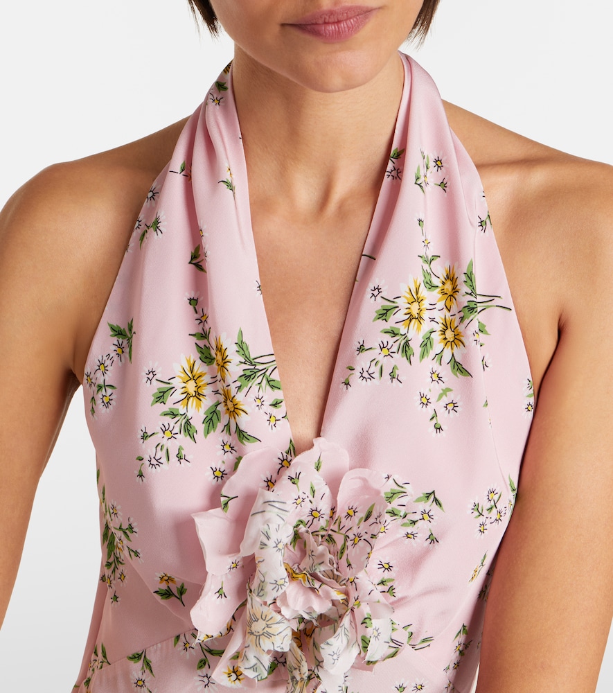 Floral-appliqué floral silk crêpe gown