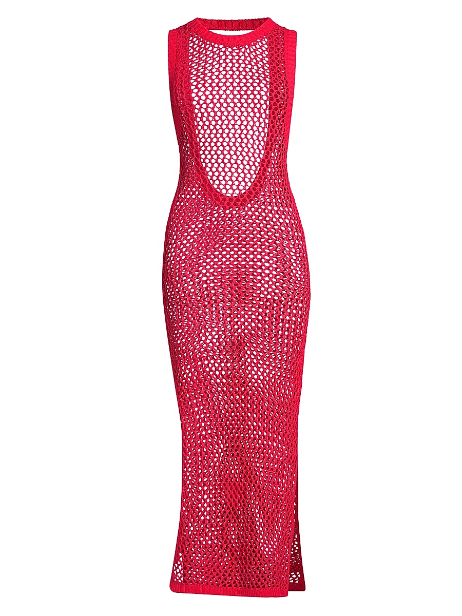 Women's Holly Net Cover-Up Midi-Dress - Red