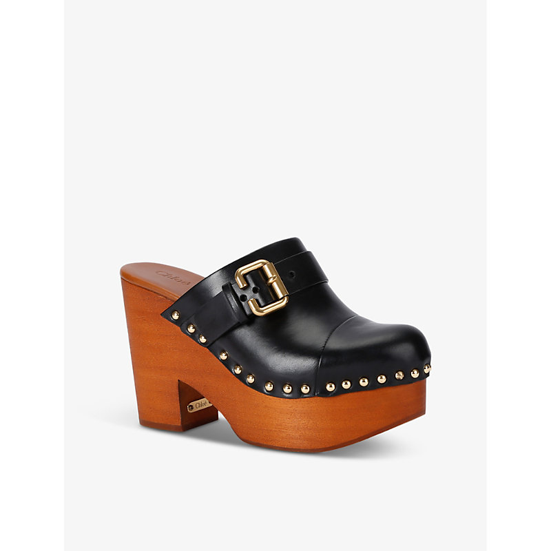 Womens Black Jeanette Wedge Cowhide Clogs