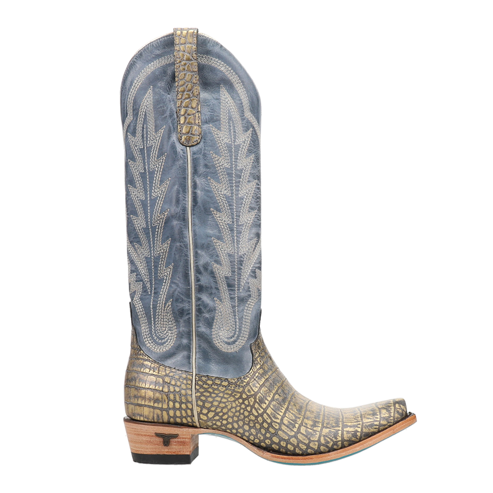 Skylight Embroidered Metallic Caiman Embossed Snip Toe Cowboy Boots